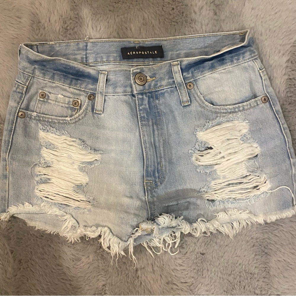 Aeropostale Aero Cheeky Short Jean shorts Distressed Light wash Hi Rise